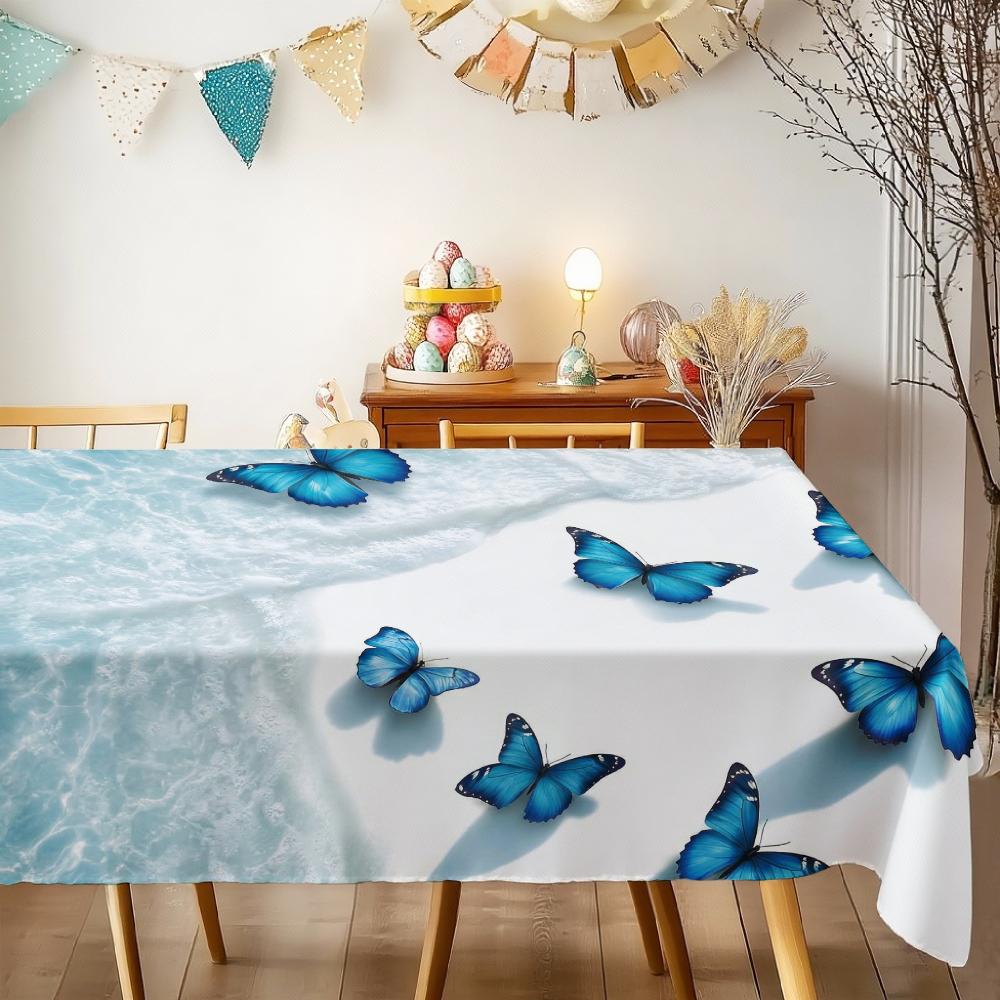 Blue Butterfly Rectangle Tablecloth for Table Decor Holiday Party Waterproof Reusable Tablecloths for Table Kitchen Dining