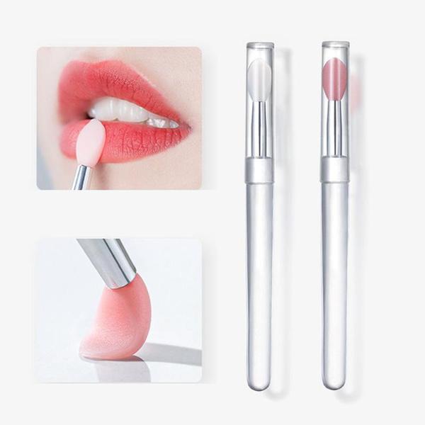 1pcs Flat Silicone Applicator Sticks Reusable Lip Brush With Cover For Dust Prevention Silicone Nail Powder Applying Tools