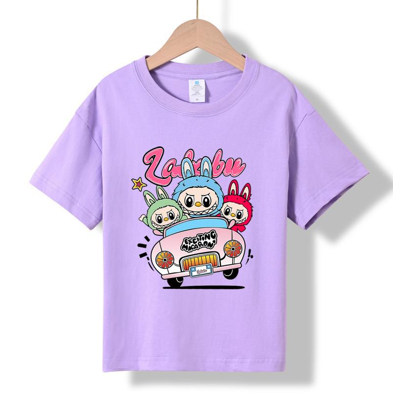 

XH44 MINISO 2026 Summer New Printed Cotton Round Neck T-shirt for Children Aged 1-16, Boys and Girls 150 фіолетовий