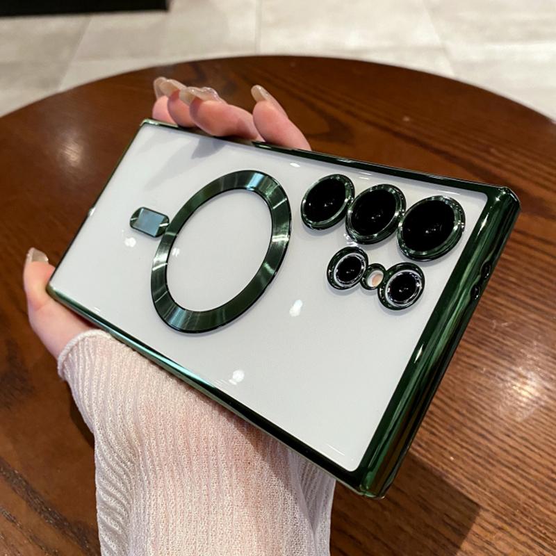 Luxury Plating For Magsafe Magnetic Clear Case For Samsung S25 Ultra S24 FE S23 Plus S22 S21 S20 Note 20 Lens Protection Cover