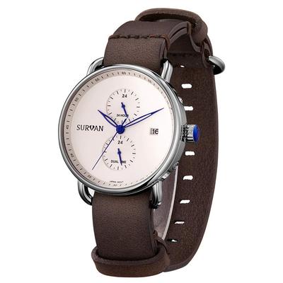 SURVAN Watch Designer Men's Watch, Waterproof, Easy-to-Read Analog Watch with White Dial and Gray Strap