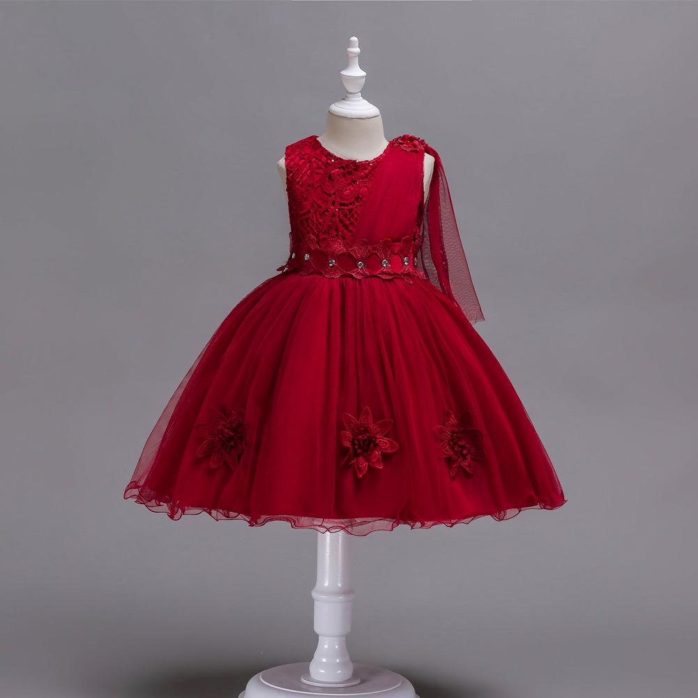 

Kids Dress Summer Children Wedding Party Formal Gown Girls Red Bow Mesh Dress for Big Girls 160cm червоний