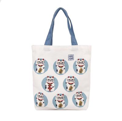 [Kusuguru Japan] Japanese Pattern Canvas Tote Bag, Cat Beckoning Design OW