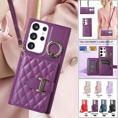 Kožené puzdro na mobil Lanyard Flip pre Samsung Galaxy S23 S22 Ultra S20 S21 FE A14 A24 A34 A54 A13 A53 A12 A52 Z Flip5 Z Fold 5 4 3 Kryt karty k peňaženke