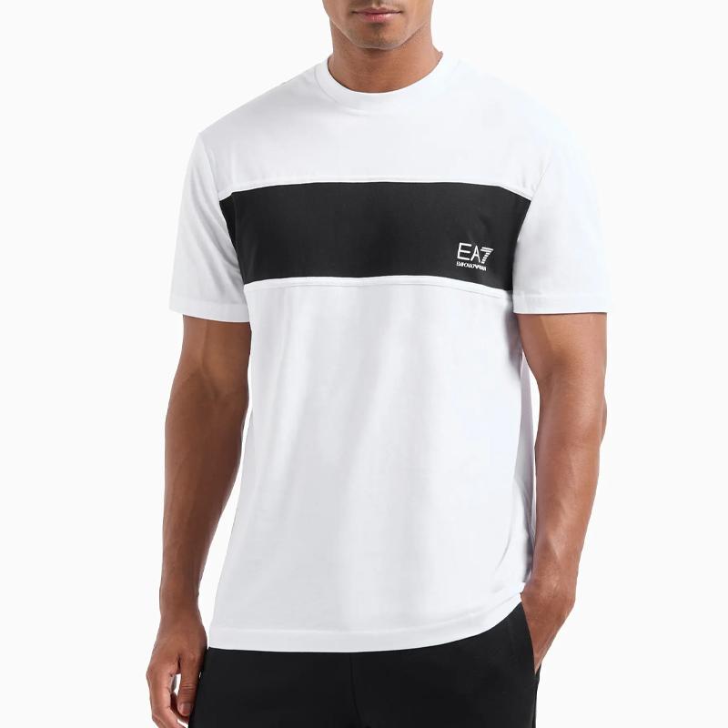 Emporio Armani EA7 SS24 Color Block Letter Print Crew Neck Short Sleeve T-Shirt Men Tops White 6DPT47-PJTJZ-1100