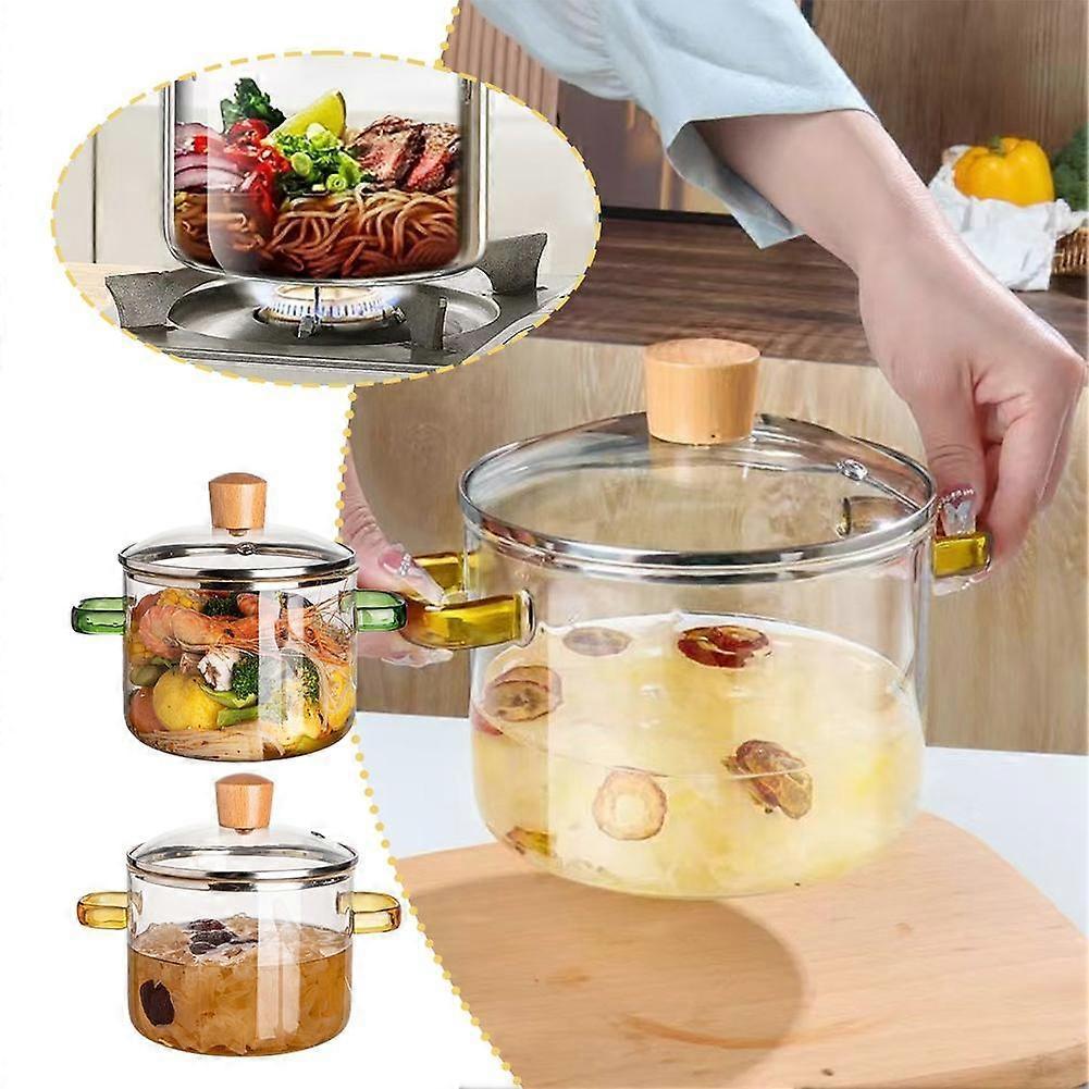 1.6L Transparent Glass Cooking Pot Thickened High Temperature Resistan