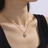 Colorful Oval Shell Pendant Necklace In Gold Plated Titanium Steel