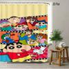 Crayon Shin-Chan & Shiro Best Friend Flying Scene 2D Print Waterproof Shower Curtain, Sweet Pink With Clouds & Daisies Bathroom