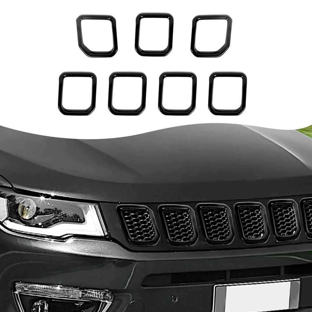 7pcs Front Grille Insert Grille Cover Trim Accessories Compatible with Jeep Compass 202120222023 (Black)