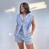 Damen Jeans-Strampler mit Reverskragen, ärmellos, schmal geschnitten, elastischer Bund, dreieckiger Saum, kurzer Jumpsuit, Streetwear, lässiges Outfit