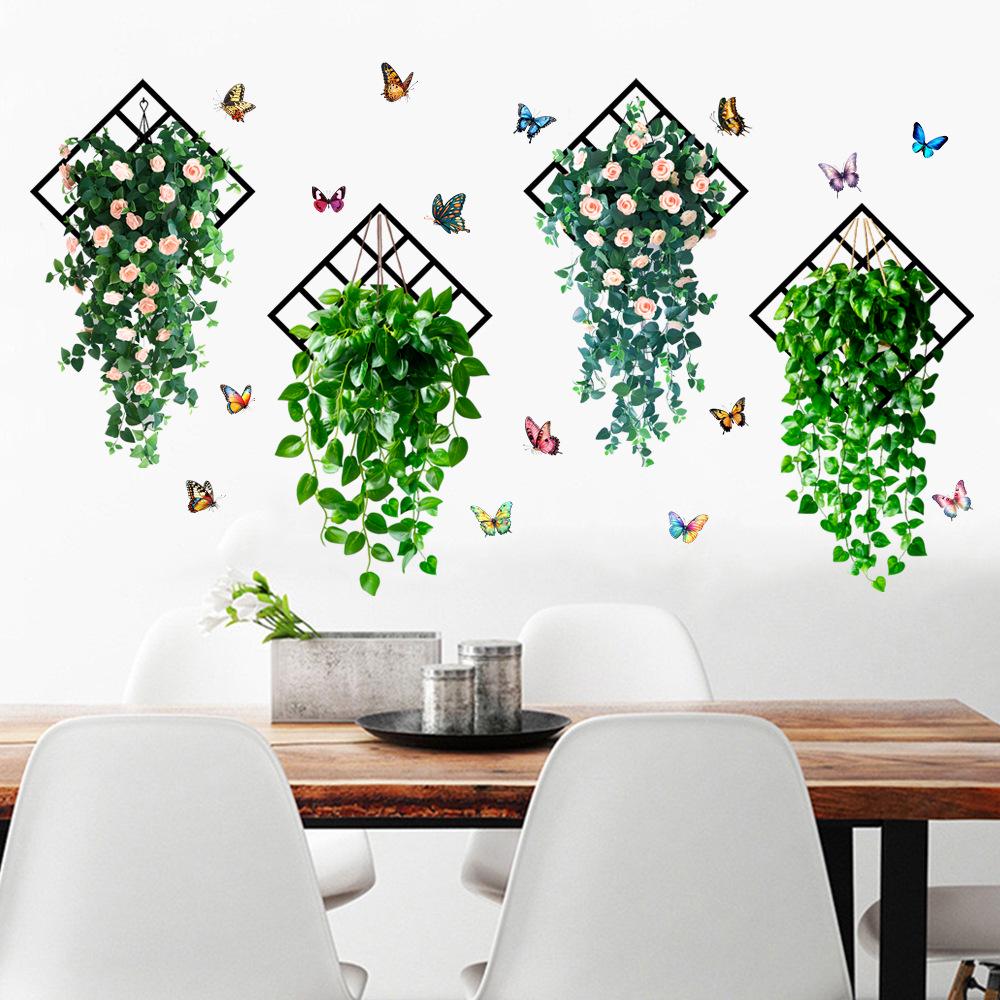 Sunflower, Rose, Blue & Green Radish Wall Sticker, Self-Adhesive Hanging Basket, Decorative for Living Room & Bedroom