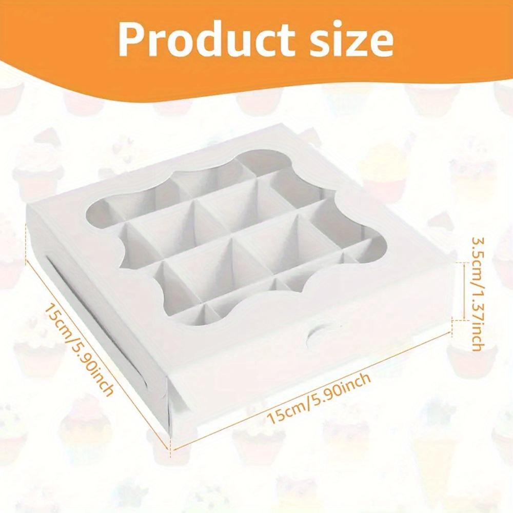 1 Set/12 Stück Gebäckschachteln mit transparentem Fenster.: 16 Fächer für Cupcakes, Desserts, Gebäck und Schokolade – 15 x 15 x 3,5 cm.