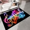 Bunter Musiknoten Teppich, Diskantschlüssel Teppich mit Raucheffekt, Teenagerzimmer Dekor, Fußmatte mit schwarzem Hintergrund, Teppich mit musikalischem Thema