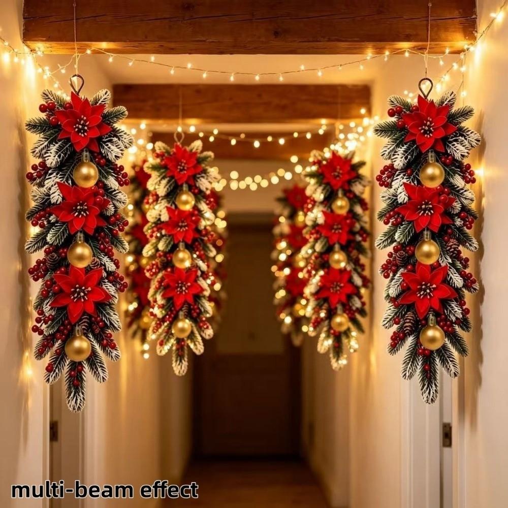 4pcs Simulated Snow Falling Artificial Pine Branch Wall Mounted Poinsettia Flower Home Party