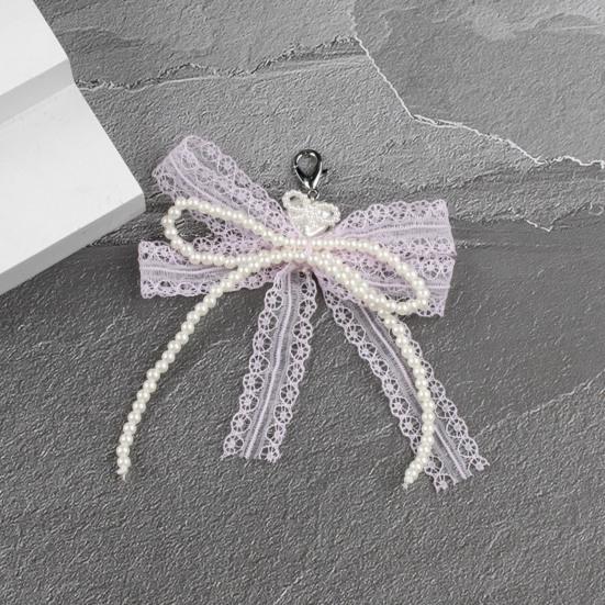 Lace Bow Shoe Charm for Sneakers Faux Pearls Beaded Bowknot Removable Bow Charm Accessory for Women Girls Shoes Bags Keychains