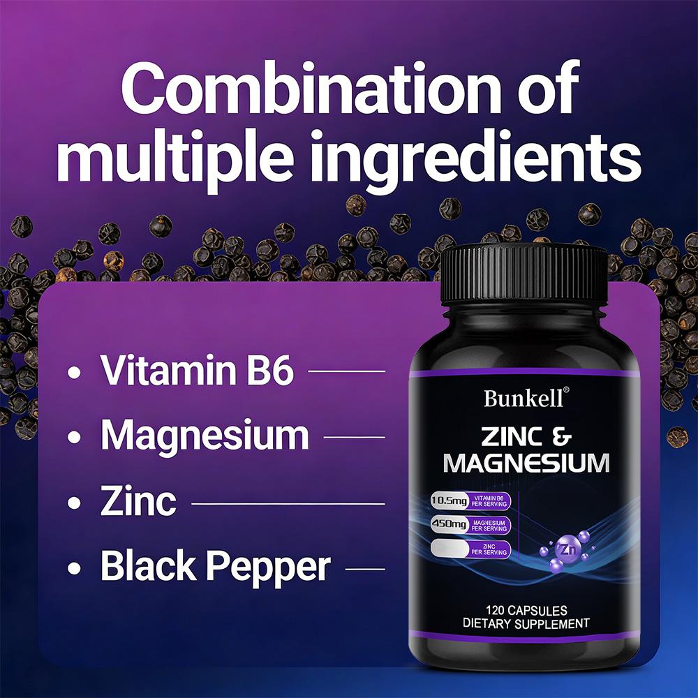 Magnesium + Zinc + Vitamin B6 capsules help boost energy and immunity 120 Capsules