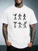 Unisex Summer White Short Sleeve Tee Simple Stick Figure Dancing People Graphic Print Crew Neck Loose Casual Male Fashion Tops
