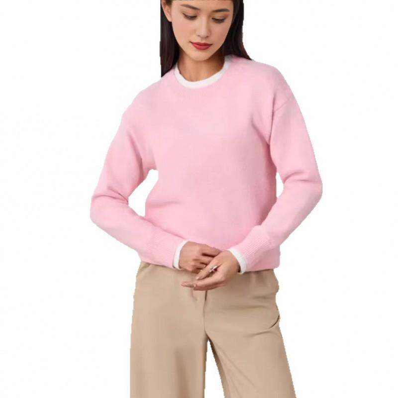 Womens Oversized Color-Block Knit Sweater Round Neck Long Sleeve Loose Fit Streetwear Pullover 2025 Winter