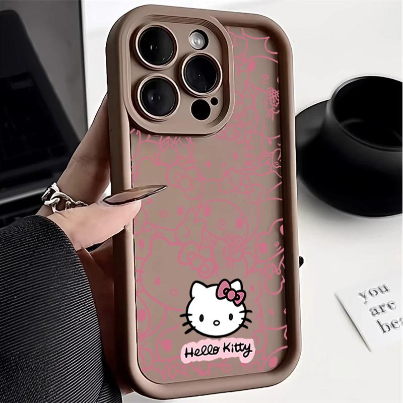 INS Pink Line Hello Kitty Phone Case For Iphone 17 16 Pro Max 17 Air 16e 15 14 13 12 11 Pro Max 14 15 16 Plus Anti-Knock Cover