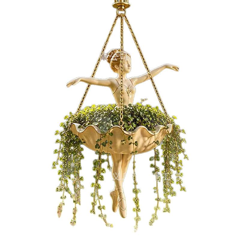 Resin Ballerina Hanging Planter UV Resistant Hand Carved Fairy Flower Pot for Porch Yard Hanging Decor