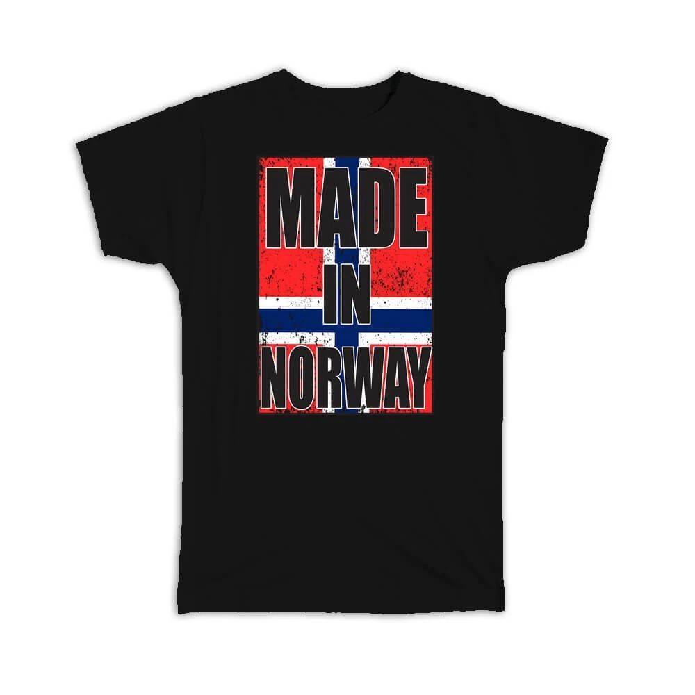 Gift T-Shirt : Made In Norway Flag Retro Artistic Norwegian Expat Country 2XL