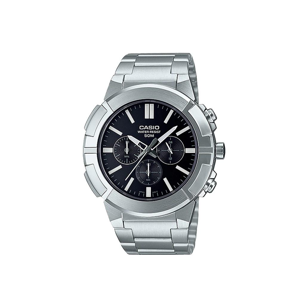 

Casio Standard Series Retro Sports Fashion Quartz Watch Stainless Steel Band Men watches Black MTP-E500D-1AV Black Dial