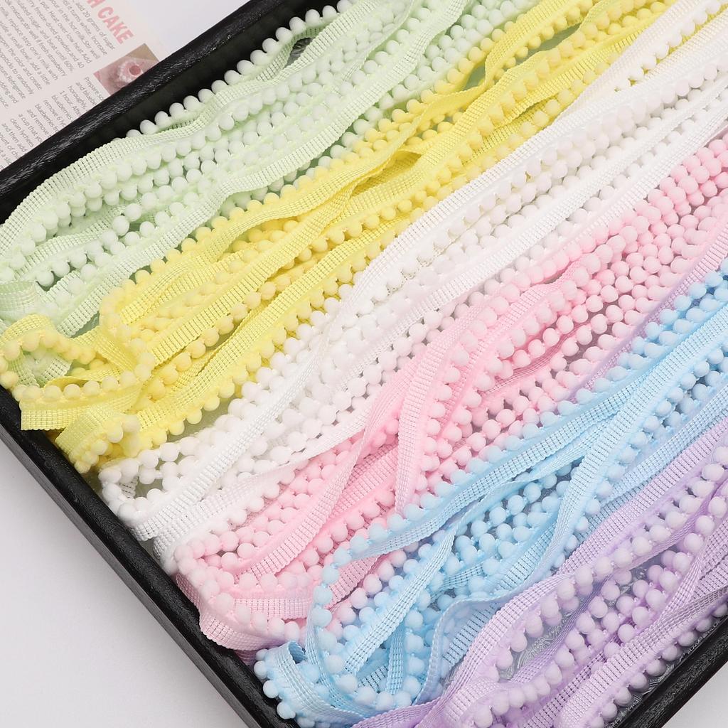 [5m] Kleine Fellbommelspitze 1cm Einfarbig Nicht-dehnbar Polyesterspitze DIY Rock Rucksack/Haaraccessoires Spitze