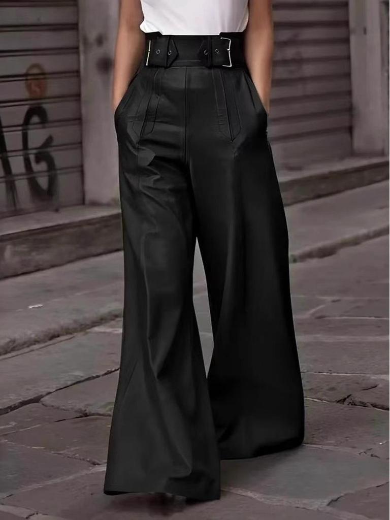 2026 High Waist PU-Leder Schlaghosen mit Taschen - Lässig, Lockerer Schnitt