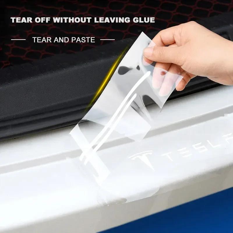 Bilklistermärke 2025 Ny Tesla 4 st Biltröskelskydd Genomskinligt Dekorativt Märkesklistermärke Biltillbehör för Tesla Model 3