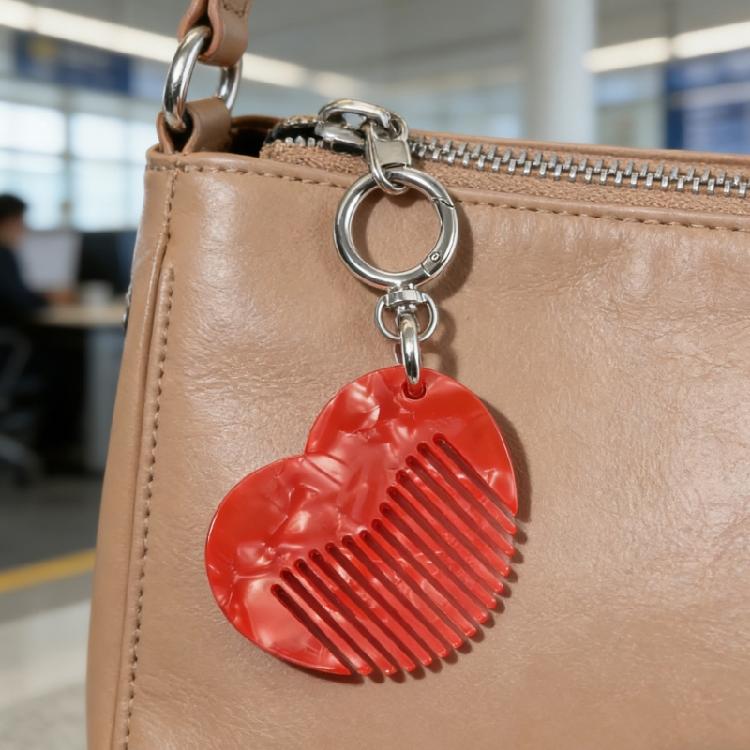 Chic Heart Style Pocket Comb Attached To Key Ring Sturdy Acetate Bag Hanging Ornament For Long Lasting Performances