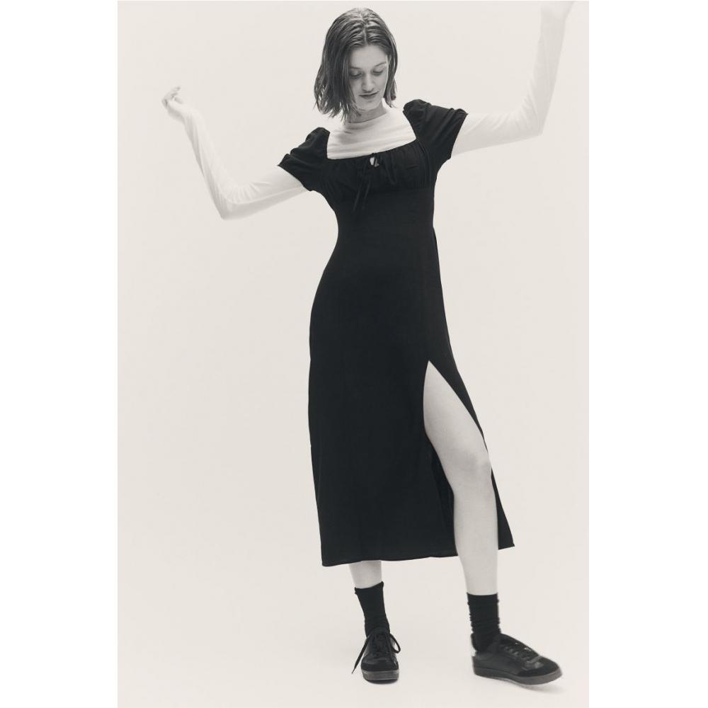 

Платье миди HM с пышными рукавами, черное