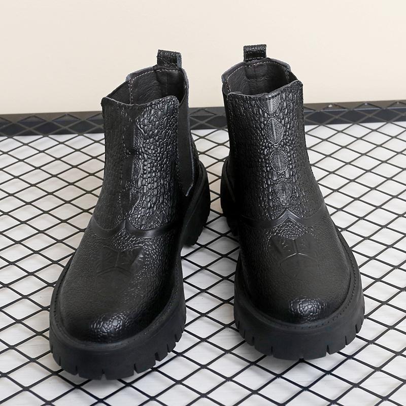 

Autumn Winter Men Embossed Chimney Boots Crocodile Pattern Thick Bottom Height Increase Anti Slip Persalized Fashi Boots 45 чорний