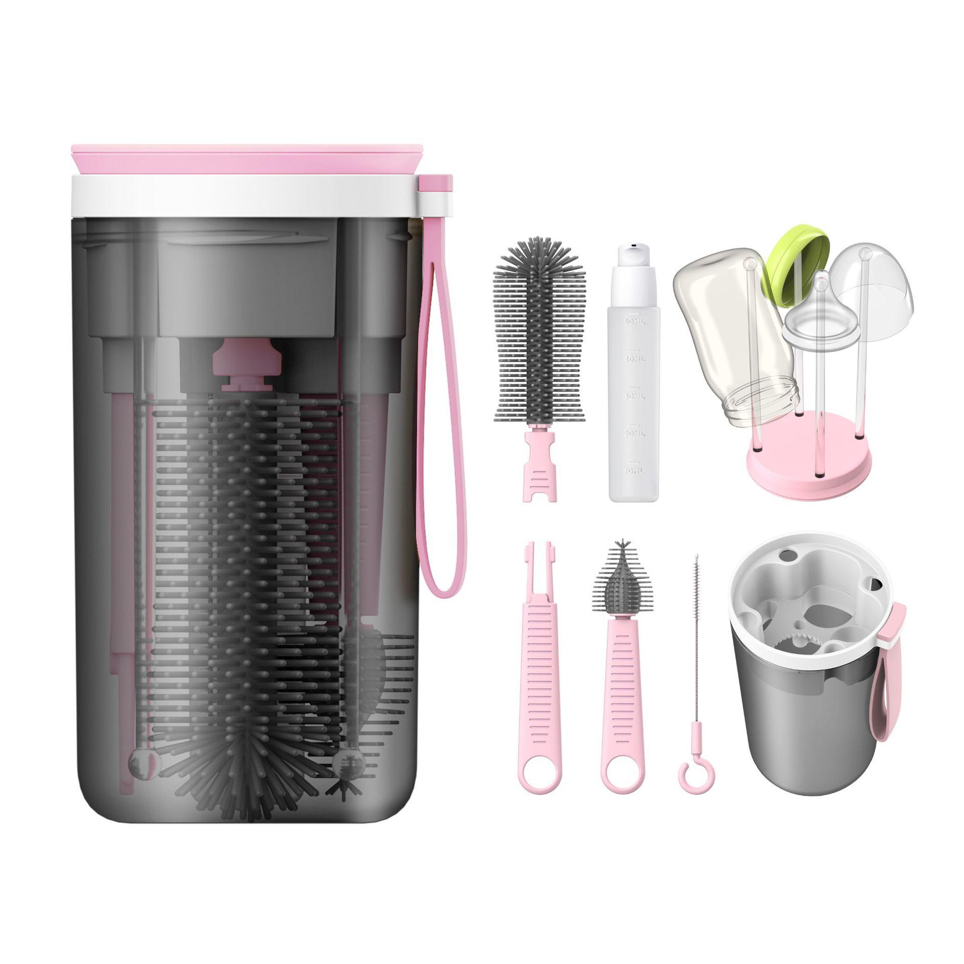 

Портативный набор щеток для детских бутылочек Силиконовая щетка для детских бутылочек Щетка для соски Щетка-соломинка Дорожная портативная стойка для слива розовый