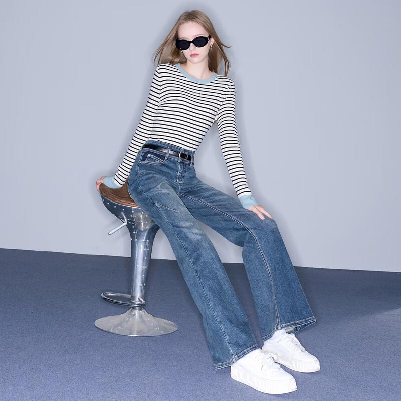 

Женские джинсы Sancai 2025 Зима С высокой талией Облегающие Микро-клеш XL