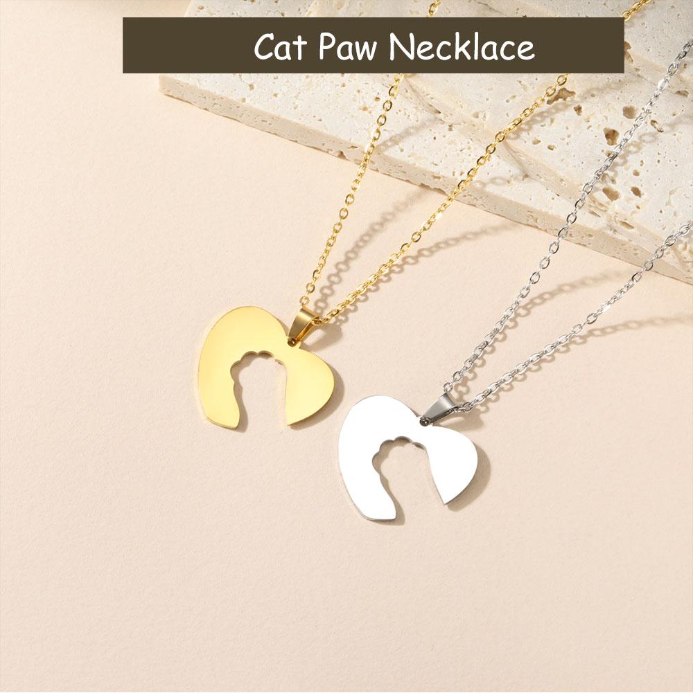 Cazador Cute Cat Kitten Paw Heart Pendant Necklace for Women Stainless Steel Gold Color Animal Necklace Birthday Gift Jewelry