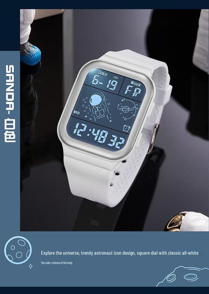 Sanda Astronaut Square Large Screen Unisex Multifunctional Watch with Detachable Strap