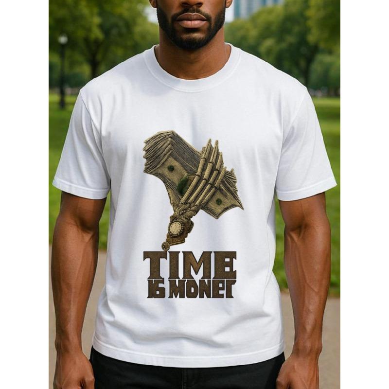 

European sizes Men S Time is Money Skull & Dollar Bill Graphic T-Shirt - with Green Dollar Design, Loose Fit Casual Short Sleeve Round Neck Tee 4XL білий