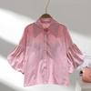 Summer Puff Short Sleeve Women Shirt Fashion New Elegant Loose Casual Lapel Blouse Female 2025 Solid Color Simple Office Tops Clothes Top 3505