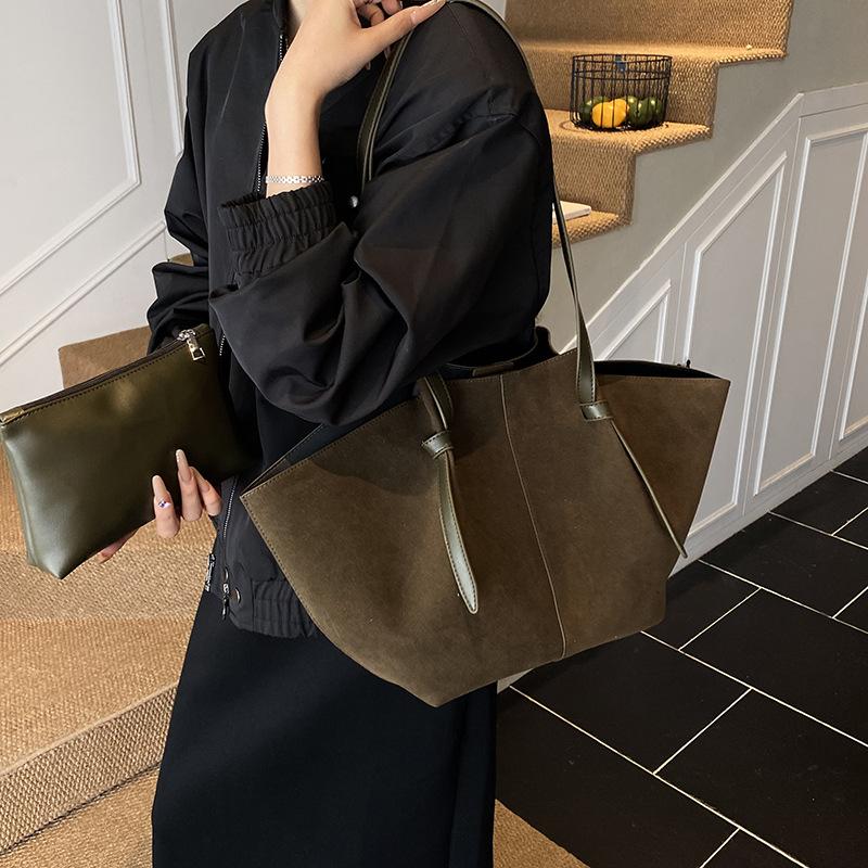 Solid Casual Totes Faux Suede Shoulder Bags Women Large Capacity England Style Vintage Handbags New in 2026 Female Packages