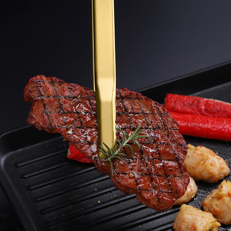 Gold Stainless Steel Food Tongs Non-Slip Tongs For BBQ Meat Kitchen Accessories