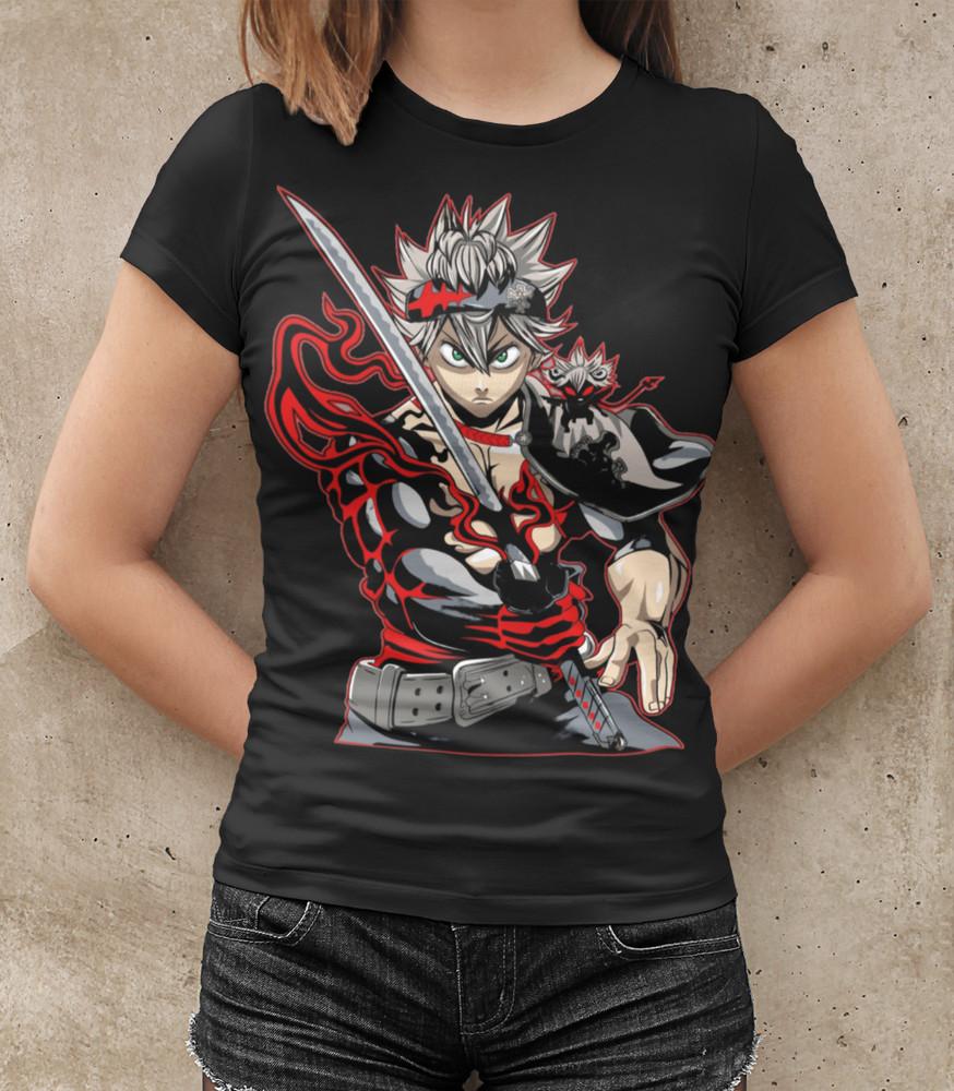 Demon Black Clover Asta Anime Baumwolle Damen T-Shirt Tailliert