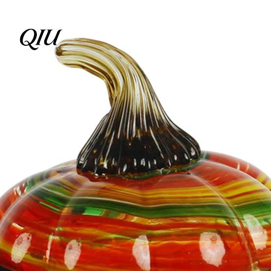 Unique Glass Art Pendant Hand Blown Pumpkin Figurine, Creative Adornment for Desktop Decoration, Fall Rainbow Light Refraction Decor