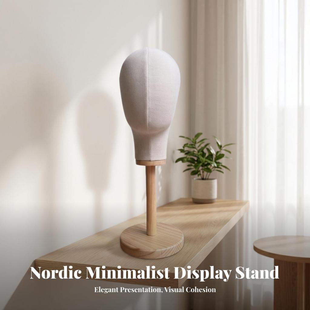 Mannequin Head Stand Wooden Base Hat Home Storage