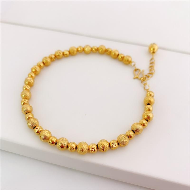 Glossy Imitation 3D Hard Pure Couple's Gold Plated Carven Design Lucky Round Beads Gold-Plated Bracelet