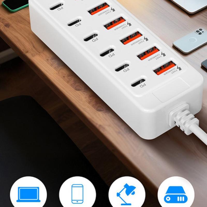 6 USB 6 Type C Charger Power Strip Universal Fast Charging Phone Charger Adapter Electric Socket Extension Cable Table Socket