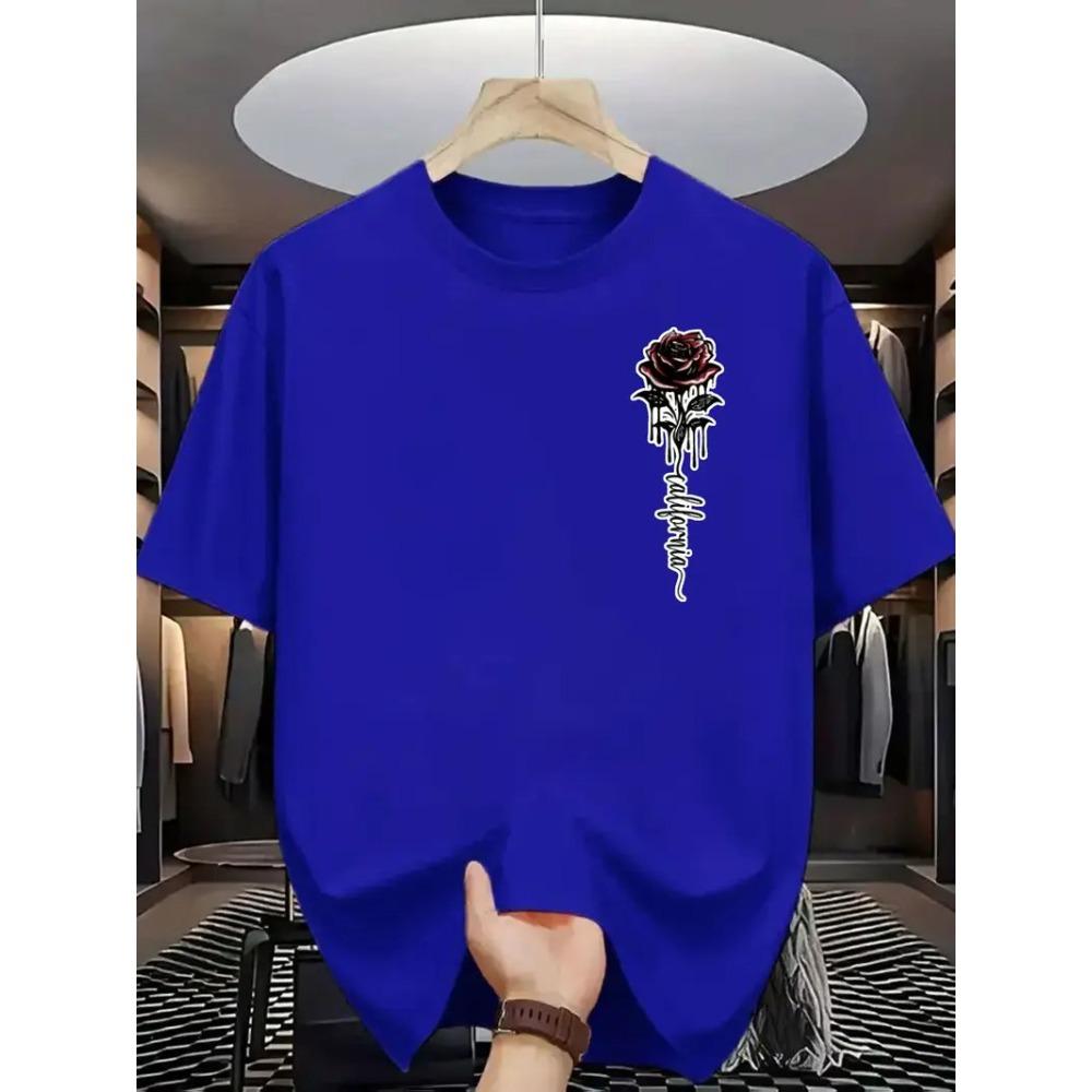 Men's Fashion T-shirt  Rose  Pattern Printed Men's T-shirt Top