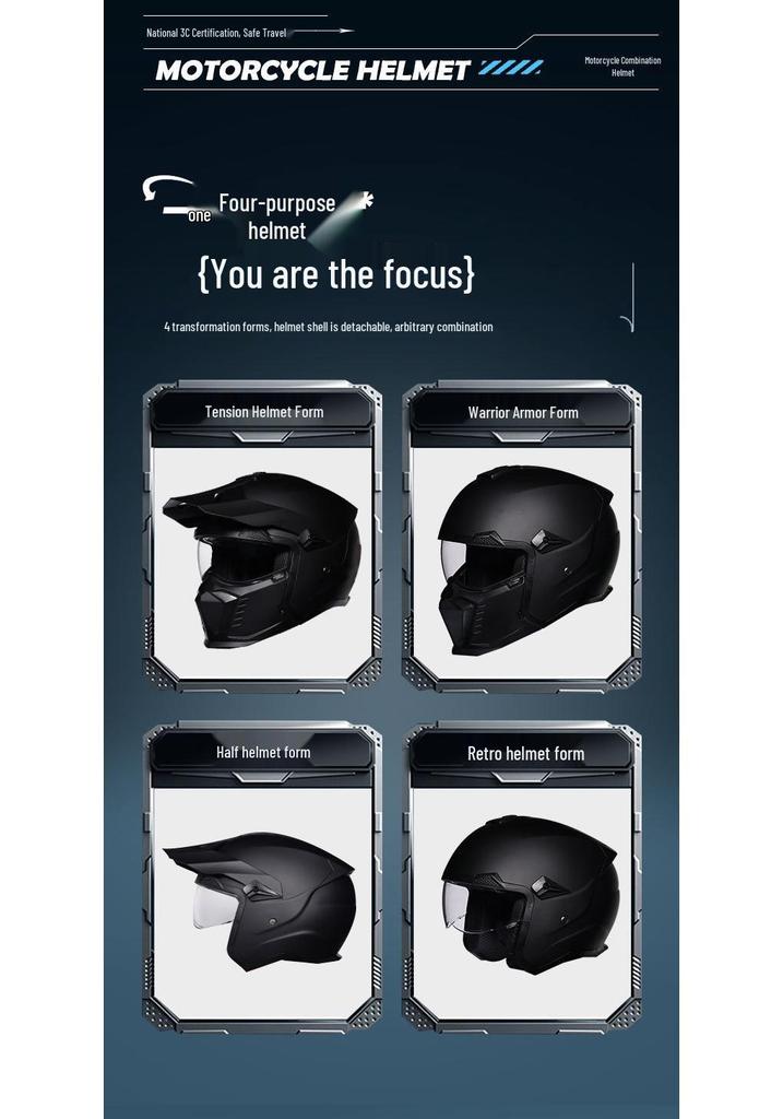 Orz Black Warrior Retro Motorcycle Helmet - Versatile Half/Full Helmet for Men & Women