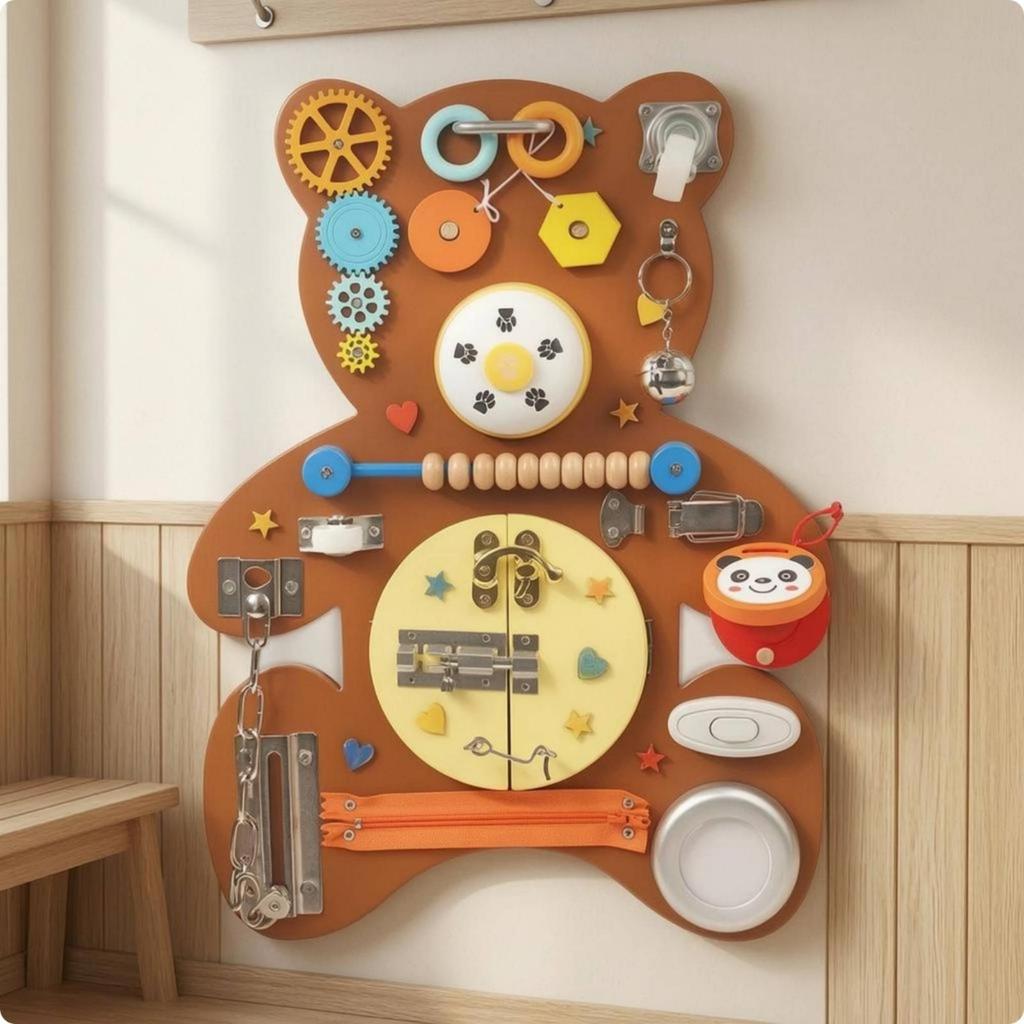 Wooden Wall Busy Board Cognitive Play Animal-Themed Learning