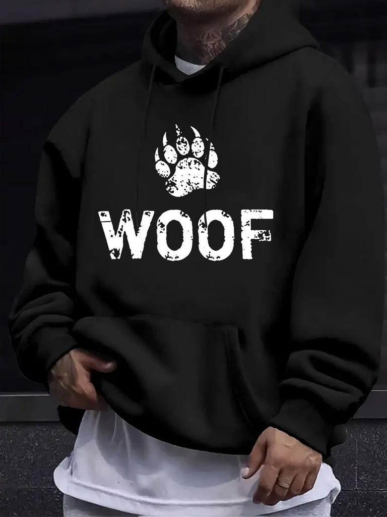 American/European Style Unisex Autumn/Winter Printed Hooded Long-Sleeve Sweatshirt, WOOF Paw Print Dog Hooded Sweatshirt, Cute Pet Simple Pattern, Dai