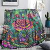 Corrosive Acid Skull and Rose Print Flannel Blanket,High Quality Comfortable for All Seasons,Home Decor,Warmth and Comfort,Perfect for Christmas Gifts